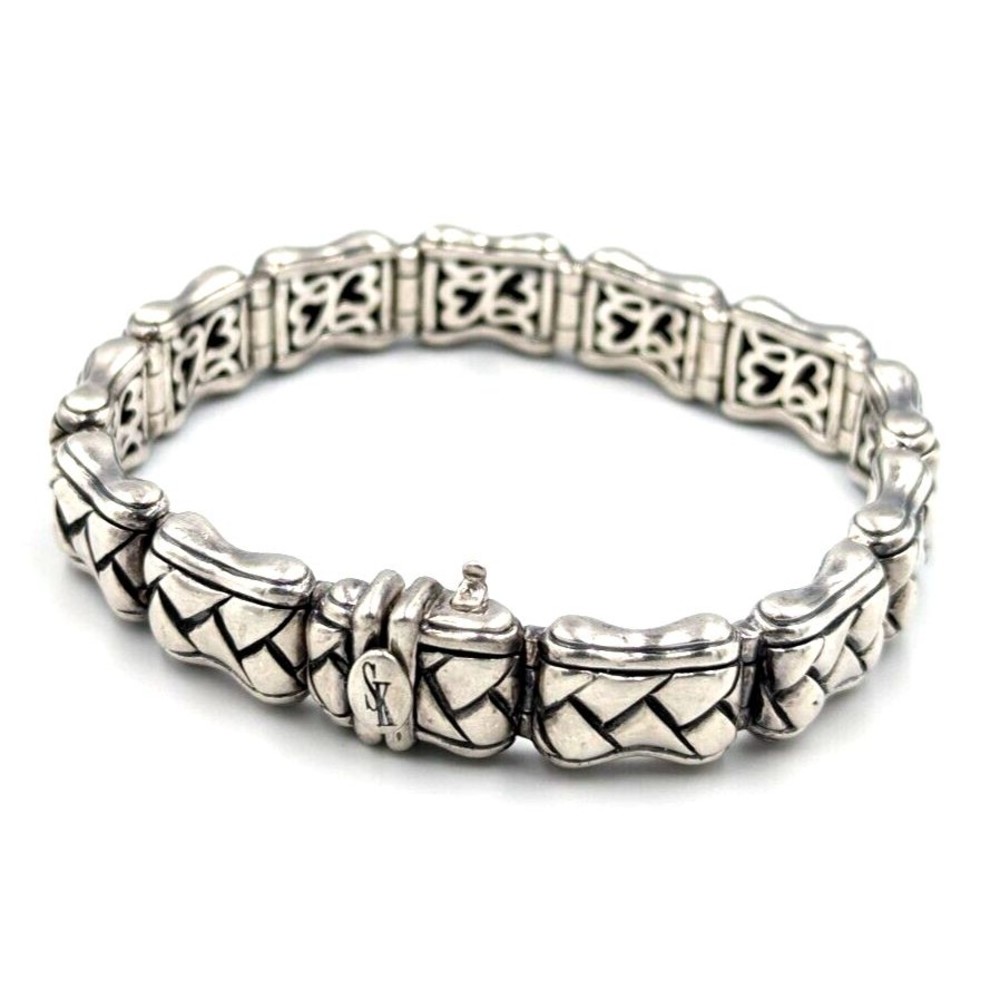 Scott Kay Sterling Silver 925 Basket Weave Design Panel Bracelet Unisex 7.25"